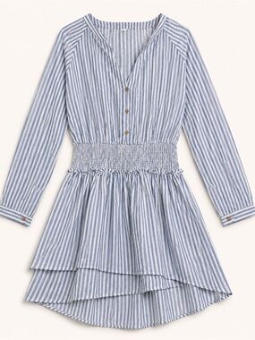 HERSY Blue White Striped Smocked Ruffle Mini Dress Small NWOT